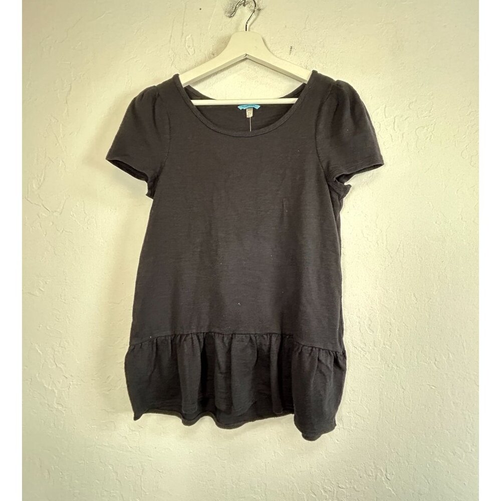 Anthropologie Leifnotes Womens Short Sleeve Peplum Top Small Black Cotton New